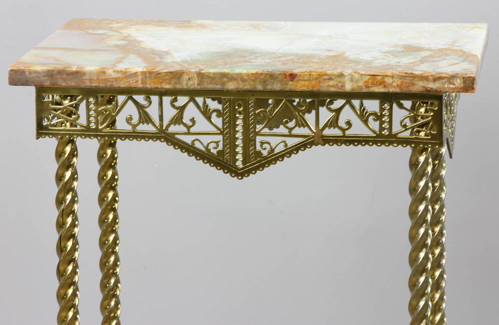 19th century French two-tiered stand, brass with marble top, 29 1/2" H x 20" W x 14 1/2" D. - Image 3 of 7