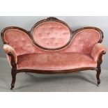 Fine Victorian carved walnut sofa with cameo back, grape design, 41" H x 69" W x 29" D.