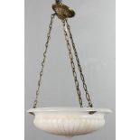 Antique alabaster ceiling light fixture having melon-shape design, 16" diameter. Provenance: Palm