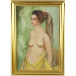Walt Litt signed oil on canvas of partial nude, 35" x 23", framed 41" x 29". Provenance: Boca Raton,