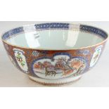 18th century Chinese Export Mandarin palette porcelain bowl, featuring scenes of figures with oxen