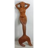 Garden Folk Art cast iron mermaid, 39" H. Provenance: Beverly, Massachusetts estate.