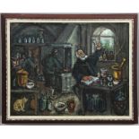 Raybo Levi, chemistry lab, oil on canvas, 24" x 30", frame 28" x 34". Provenance: North Merrick, New