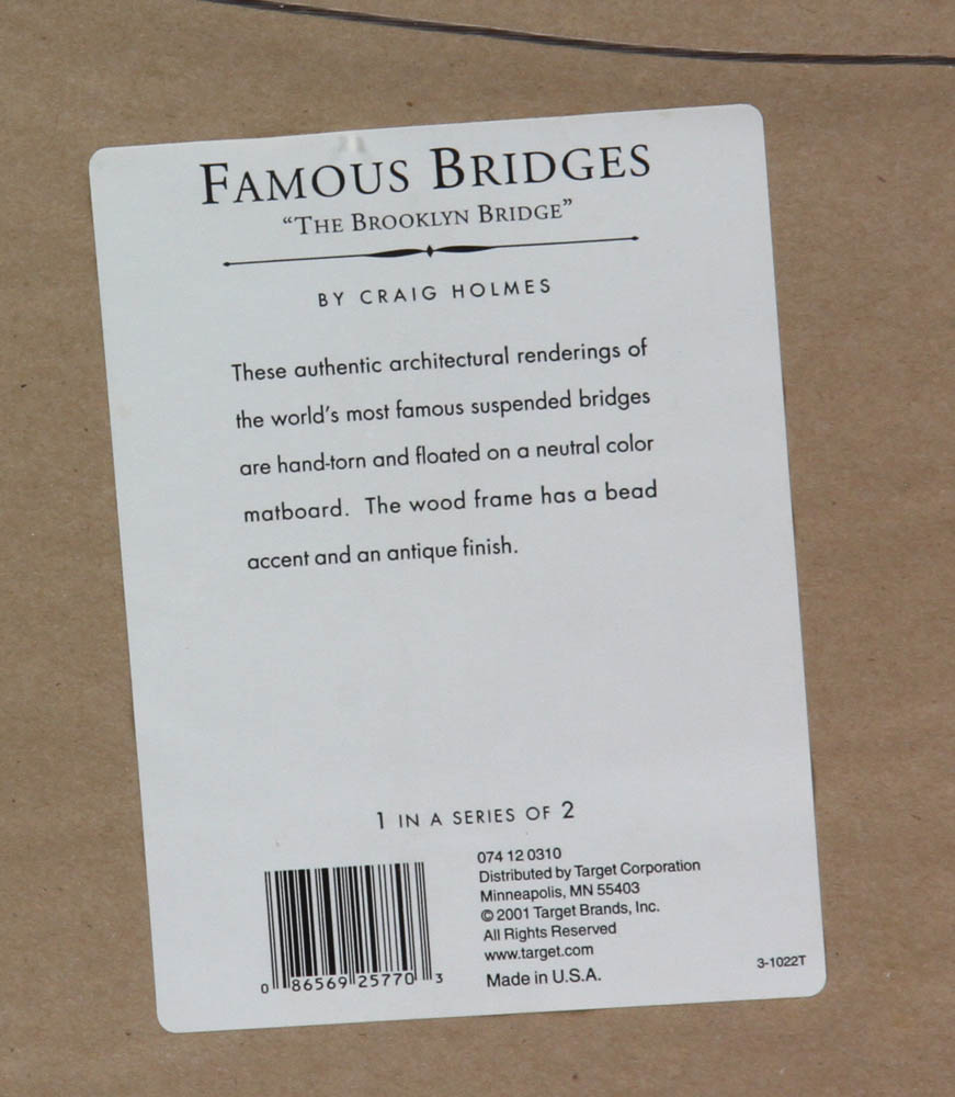 Craig Holmes Brooklyn Bridge print, 18" x 41". Provenance: Lake Park, Florida Estate. - Image 9 of 9