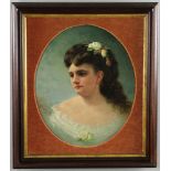 Benoni Irwin (American, 1840-1896), potrait of a lady, oil on canvas, signed L/L, oval format, 20