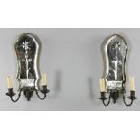 Pair of mirrored sconces with pineapple motif, 17" H. Provenance: West Palm Beach, Florida estate.