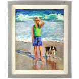 Cheryl Forman, girl and dog on the beach, oil on canvas, signed. Provenance: Lake Park, Florida