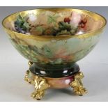William Guerin & Co. Limoges punch bowl with grape and ivy motif and gilt rim, with stand, marked
