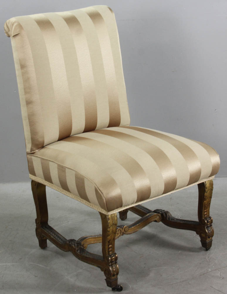 Late 18th/early 19th century French Empire-style slipper chair with giltwood base, 35" H x 21 1/2" W - Image 6 of 6