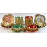 Set of Moser-type bowls with underplates, gilt and hand-enameled, all made for Wilhelm and Graef,