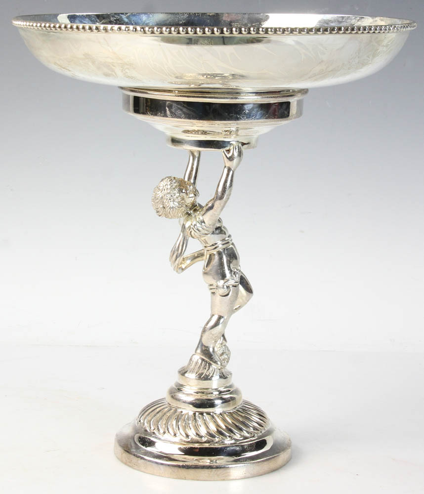 Sterling silver Cupid themed compote marked C.J. Vander, 11 1/2" H x 10" W. Provenance: Lake Park,