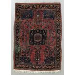 Antique Persian Sarouk rug, 3' 5" x 4' 10". Provenance: Wakefield, Massachusetts estate.