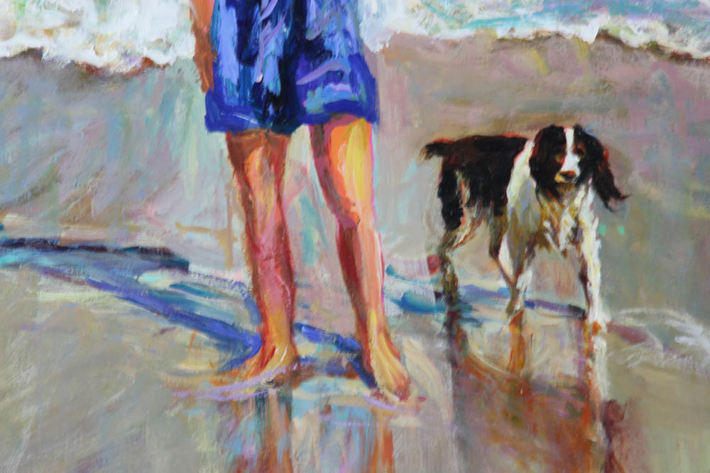 Cheryl Forman, girl and dog on the beach, oil on canvas, signed. Provenance: Lake Park, Florida - Image 4 of 5