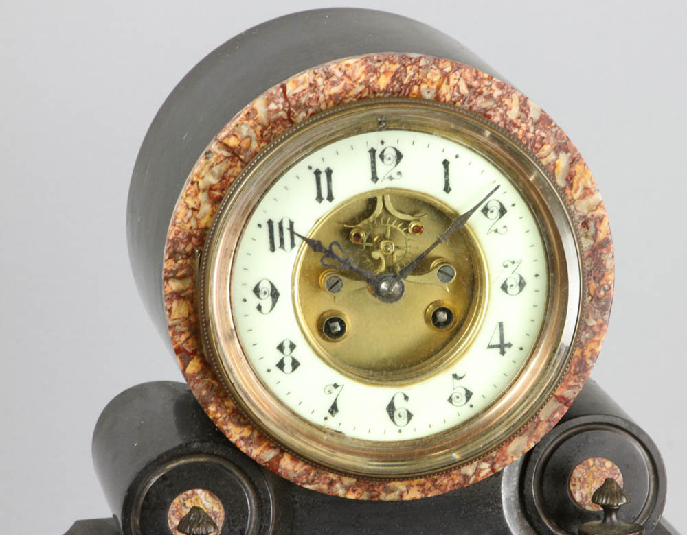 19th century marble mantle clock, 17" x 13". Provenance: Hingham, Massachusetts estate. - Image 2 of 8