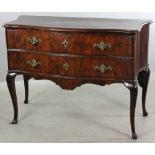 18th century Italian walnut commode having molded top, serpentine front and sides, two drawers,