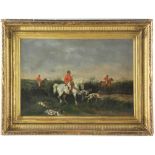 19th century hunting scene, oil on canvas, 25" x 17", frame 34" x 25". Provenance: West Palm