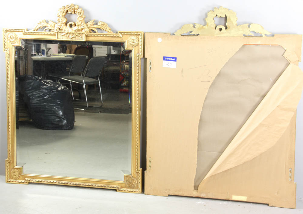 Pair of continental matching mirrors having wreath crests, 46" x 36". Provenance: Beverly, - Image 4 of 4