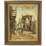 Oil on canvas of Jerusalem, signed indistinctly, labeled Safari Art Gallery, 25 1/2" x 20", framed