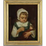 Benoni Irwin (American, 1840-1896), potrait of a young girl with her doll, oil on canvas, signed and