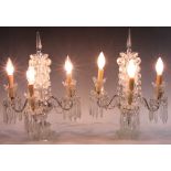 Pair of fine crystal candelabra, electrified, 20" x 14". Provenance: Richard and Phyllis Krock