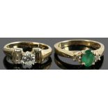 Two 14k gold ladies' rings with diamonds. Provenance: Billerica, Massachusetts collection. PLEASE