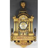 Antique continental giltwood painted wall clock with a figural head at top, approximately 25" H x