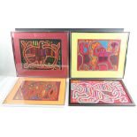 Collection of four Molas, handmade textiles of the Kuna people of Panama, largest 12 3/4" x 16 3/