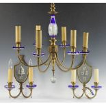 Early 20th century crystal chandelier with six arms, and two matching sconces with Czechoslovakian