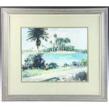 Zerbo signed, dated 1976, Floridian palm trees, watercolor, framed 30" x 34". Provenance: West