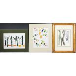 Three Michael Sessions abstract watercolors, signed, 13 1/2" x 10 1/2", 10 1/2" x 15", and one 9 1/