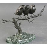 Otto Schmidt-Hofer (1873-1925), bronze sculpture, birds on a branch, on marble base, signed on