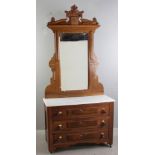 19th century walnut dresser with marble top, original pulls, attached mirror and candle holders,