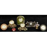 Group of seven (7) small faux-jeweled desk/dresser clocks to include three (3) marked 'Jay