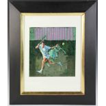 George S. Eisenberg (American, 1921-2014), tennis player, gouache on paper, signed L/R, info