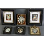 Collection of miniature portraits in decorative frames, largest 9" x 8". Provenance: Cambridge,