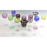 Group of cut colored glass stemware, fourteen (14) pieces total, tallest 8 3/4". Provenance: