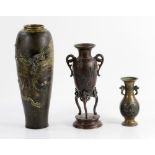 Collection of three Japanese vases, bronze, tallest 12" H. Provenance: from a Massachusetts