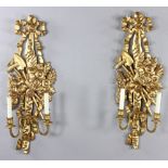 Pair of 20th century French giltwood two-light wall sconces, 29" H x 10" W x 7" D. Provenance: New