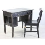 Library desk and chair, painted black, 30" H x 35" X 21". Provenance: Lexington, Massachusetts