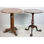 Tilt-top tables, two (2) in total to include one circa 1850 mahogany Chippendale with inlay, 28" x