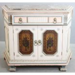 Antique neoclassical painted cabinet having a marble top and three interior drawers, 33 1/2" x 42" x