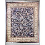 Tabriz blue field rug, 8' 1" x 10' x 1". Provenance: Wakefield, Massachusetts estate.