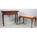 Queen Anne-style bench, 21" H x 30" W x 17" D, together with a black marble top occasional table,