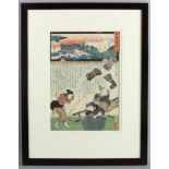 Japanese woodblock print, Hiroshige II and Kunisada I, 'Miracles of Kannon', signed, 13 1/2" x