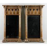 Pair of Gothic-style mirrors, 44" H x 25" W. Provenance: Beverly, Massachusetts collection.