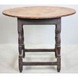 17th/18th century New England oval-top tavern table, 26" H x 32" L x 24" D. Provenance: Estate of