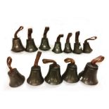 Set Choristers Bell Ringers Church Bells with leather handles (12)