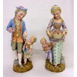 Pair Large French C19th Bisque Porcelain Figurines Young Boy wearing tricorn hat & Young Girl with