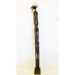 Papua New Guinea Tribal Totem Pole carved with primitive figures representing family generations,