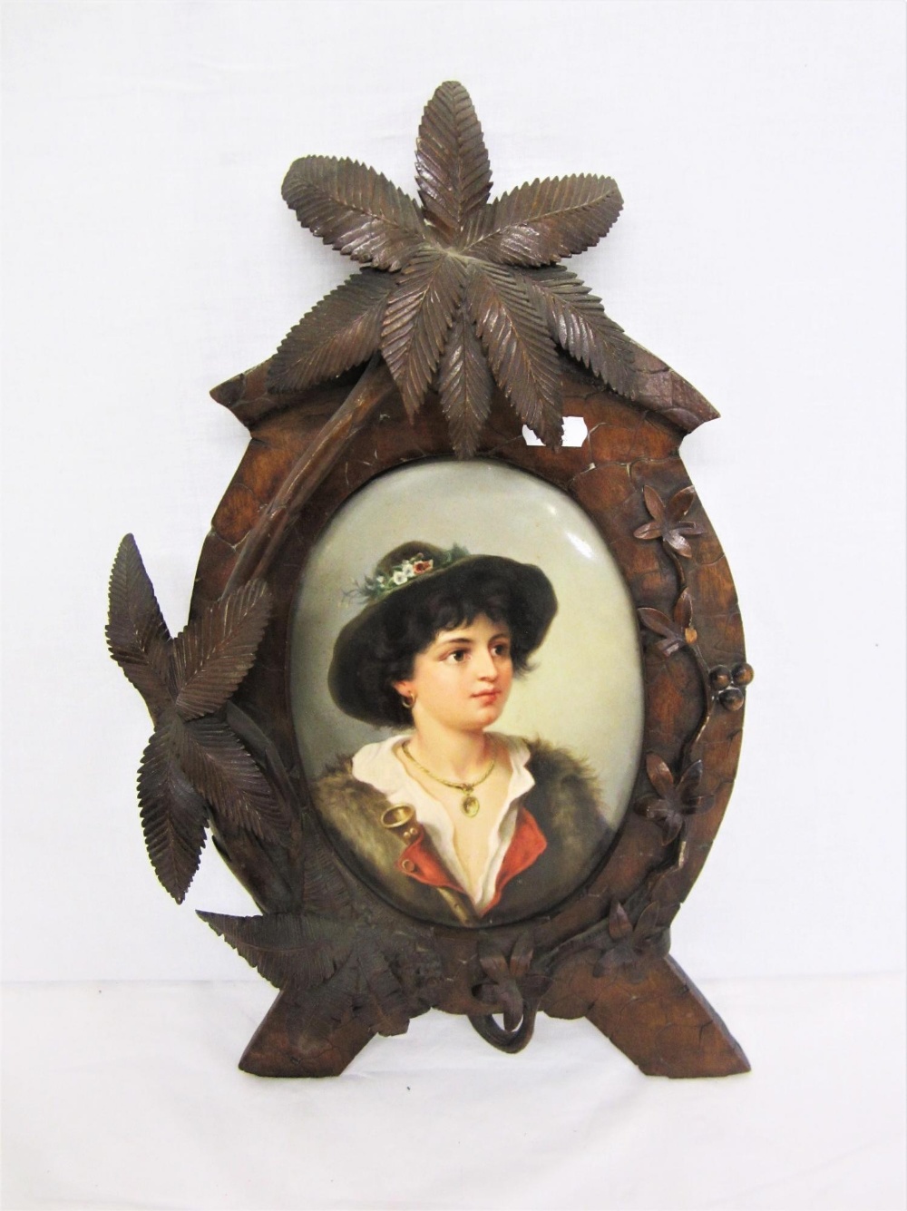 Late C19th Meissen Porcelain Oval Plaque marked KPN painted with young girl with a flute? wearing